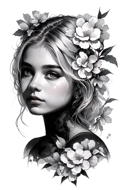 A Blonde Girl With Sakura Flowers