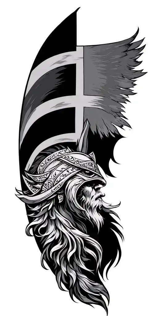 Norse Mythologi Sleeve Tattoo Design Combining Danish Flag