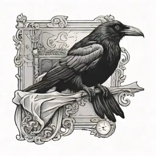 A Crow Perched On A Bed With A Sleeping Figure Underneath As A Tattoo Design