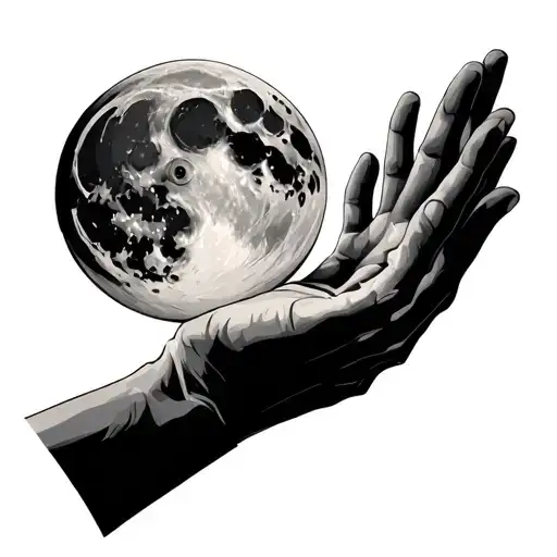 Moon On Father Hands Holding