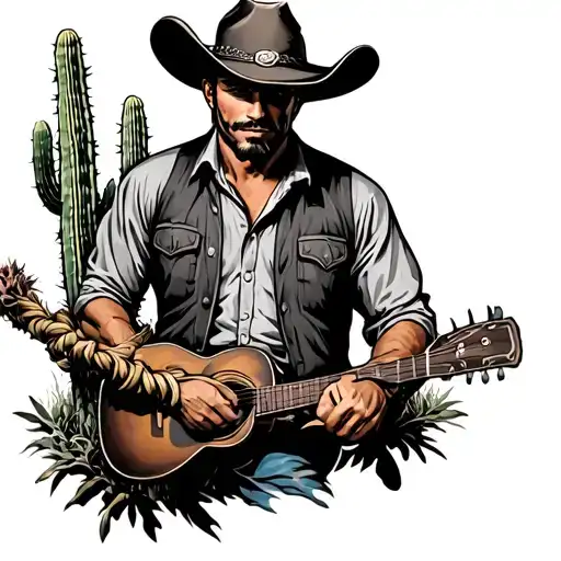 Western Cowboy Tied To Cactus