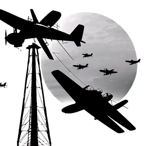 Ww2 Planes Flying Away From The Prairie With The Sun Rising And A Windmill Sillouette