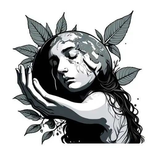 Mother Nature Holding Globe And Crying