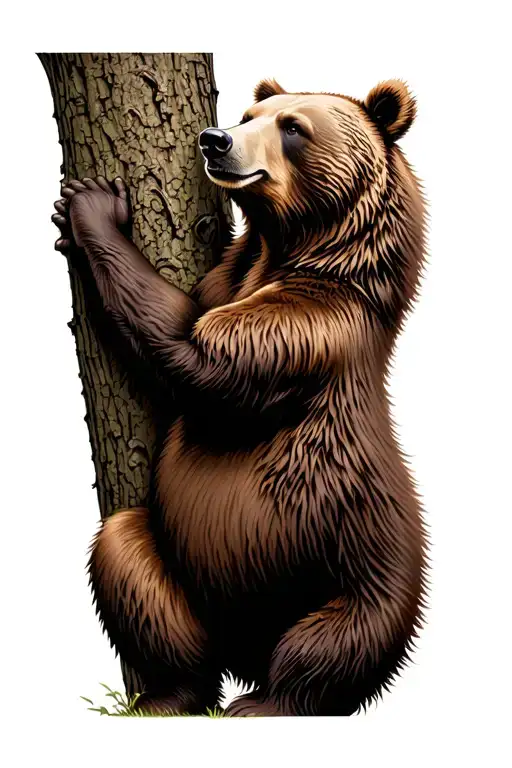 A Brown Bear In Profile Scratching Its Back Against A Tree