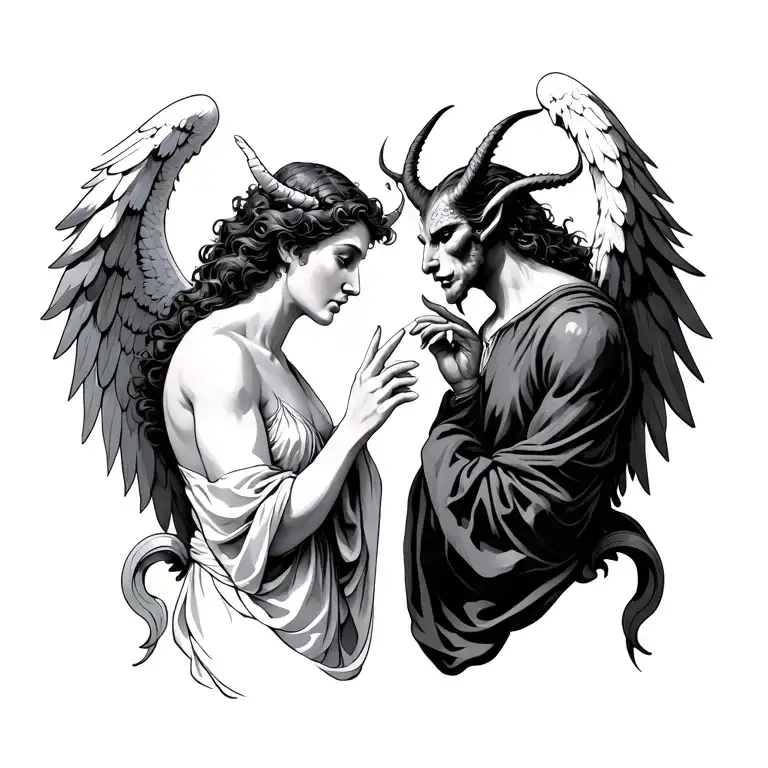 Angel And Devil Who Touches His Finger