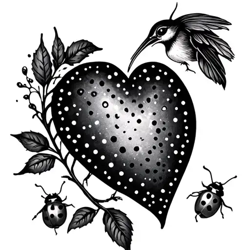 Dotted Heart With Thrush And Ladybug