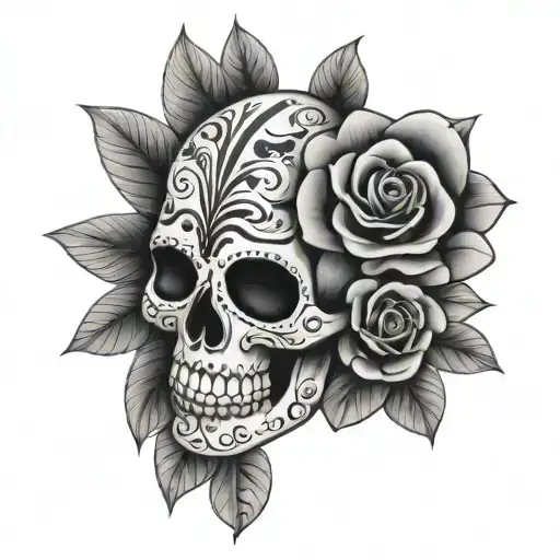 Sugar Skull Flowers Ankh