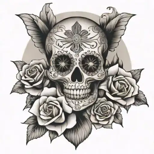 Sugar Skull Flowers Ankh