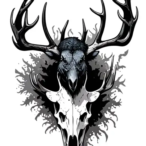 Simple Raven On A Deer Skull