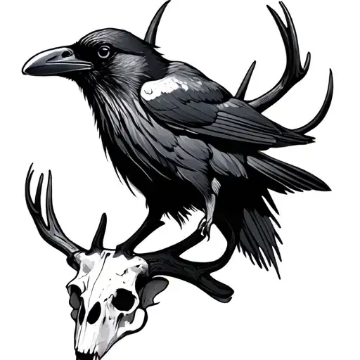 Simple Raven On A Deer Skull