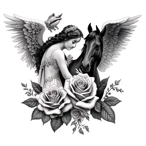 Angel And Roses And Lilli's And Frog And Horse