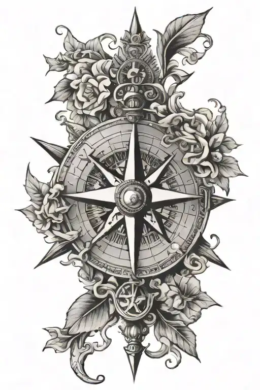 A Traditional Sailor's Compass Rose With Intricate Nautical Details And A Martin Perched On Top