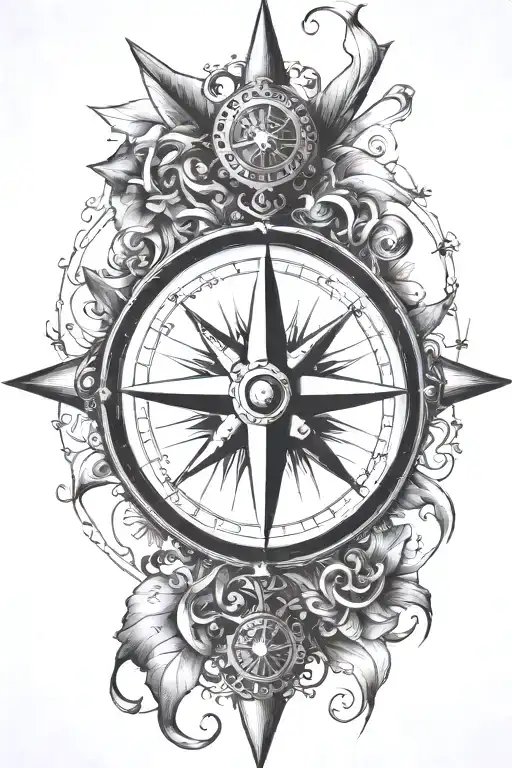 A Traditional Sailor's Compass Rose With Intricate Nautical Details And A Martin Perched On Top
