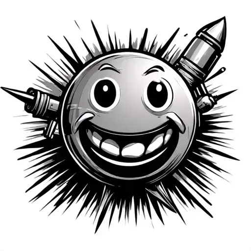 Smiley Face In Bunker With Missle Incoming With A Grill Outside Line Work