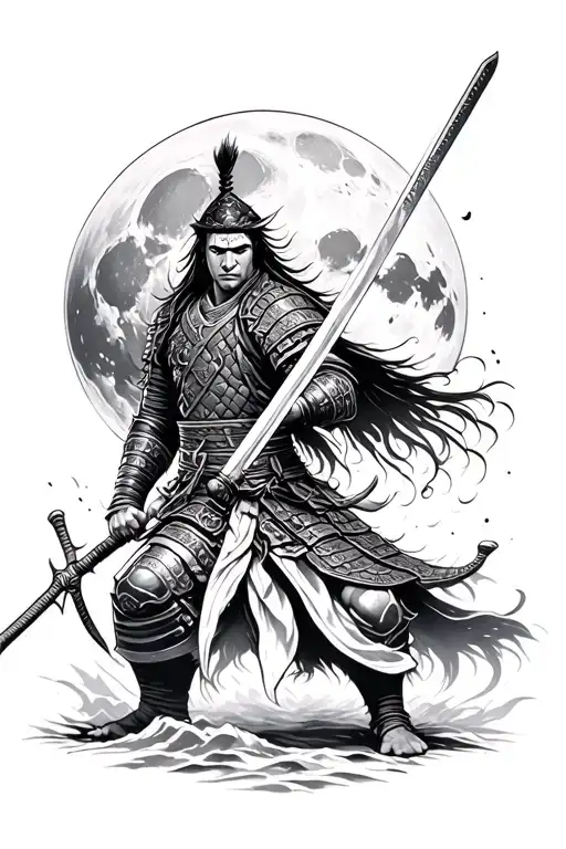 Samurai Warrior Wielding A Sword And Blood Moon