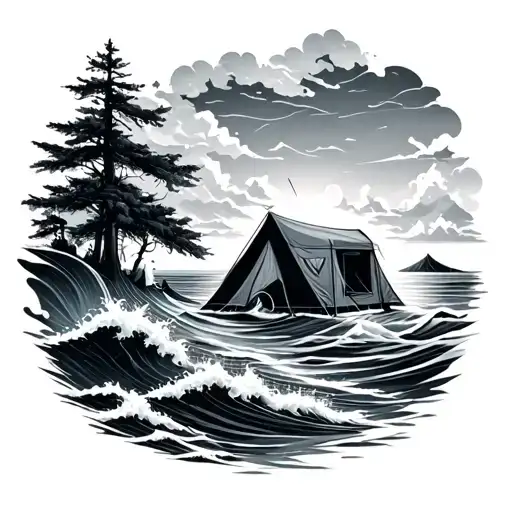 Camping And Ocean Waves