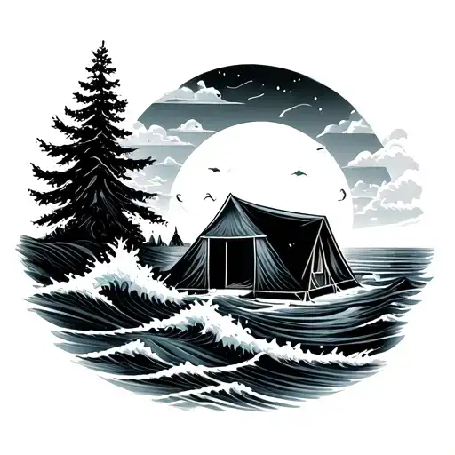 Camping And Ocean Waves
