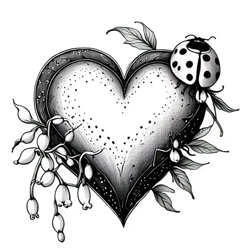 Heart With Line Made Of Dotted Lines With Strand Of Lily Of The Valley And Integrated Ladybug