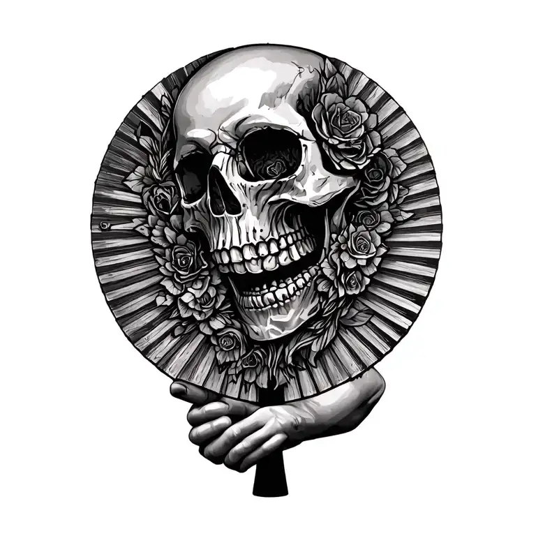 Hand Held Fan With Skull On