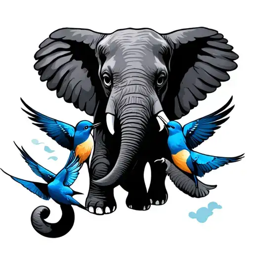 Elephant & Blue Bird Flying