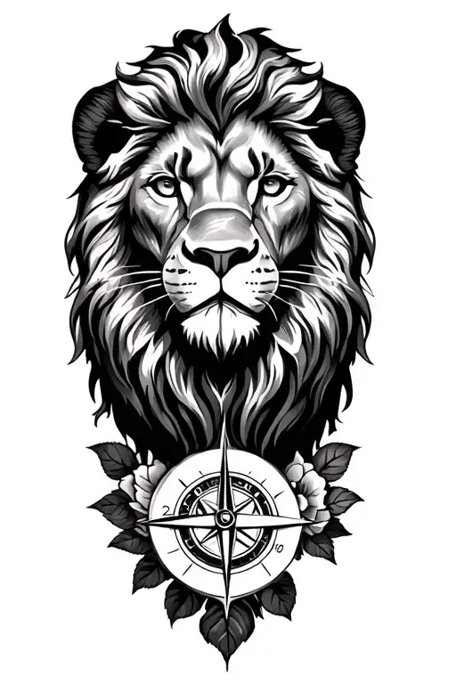 Lion With Compass And Roses For The Left Upper Arm