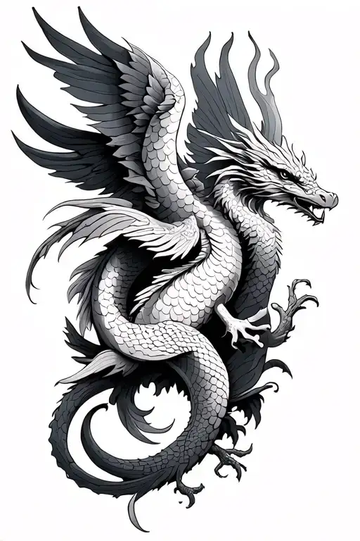 Pisces Sign And A Dragon And A Phoenix Bird Half Sleeve Design