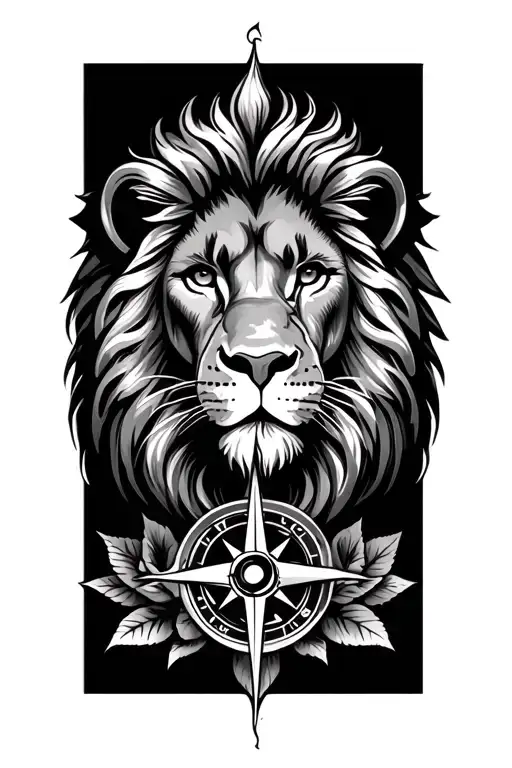 Lion With Compass And Roses For The Left Upper Arm