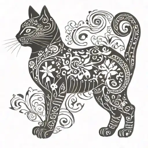 Incorporate Latvian Folk Dance Motifs Into A Cat Silhouette