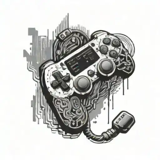 An Abstract Representation Of A Video Game Controller Merging With A Computer Code Pattern