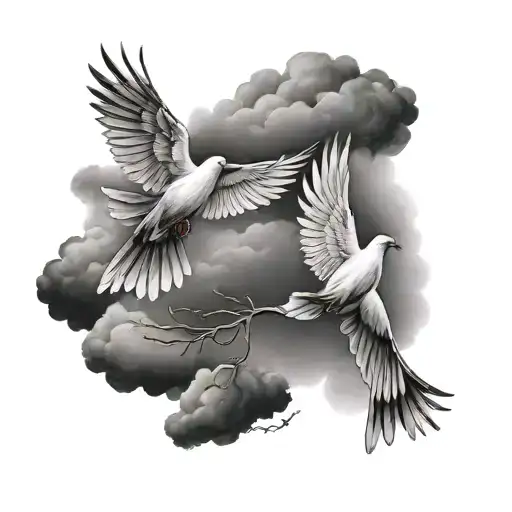 Doves Flying Through A Stormy Sky With The Client's Favorite Quote Incorporated