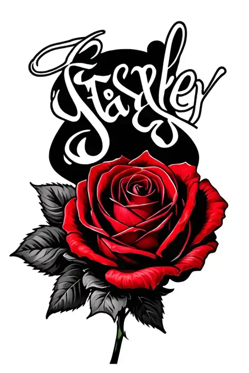 Small Red Rose Intertwined With The Name Stanley