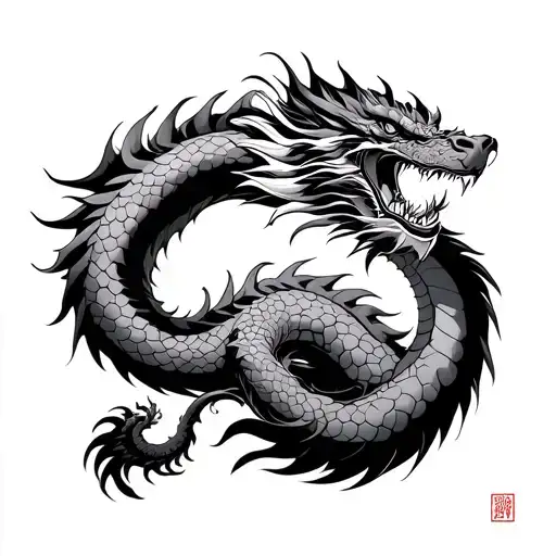 The Japanese Dragon Whose Warrior Holds The Tail In His Hand