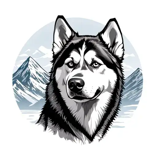 Husky Dog In Mountains