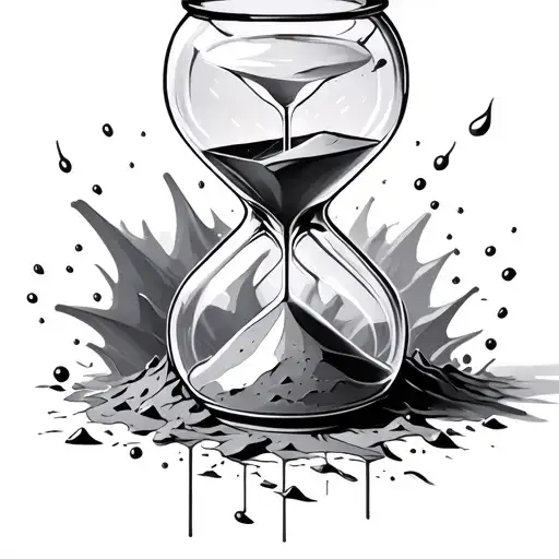 Hourglass Broken At The Bottom Spilling Sand Black And Grey