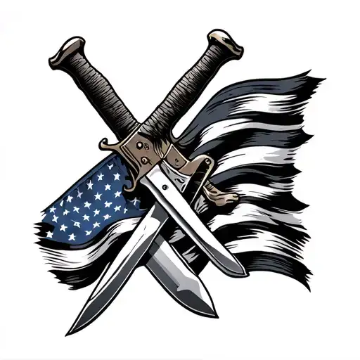 American Flag Intertwined With Crossed Military Knives
