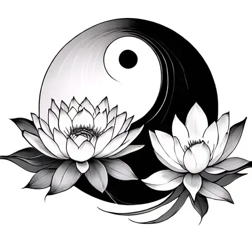 Lotus Flower And Ying And Yang Symbol