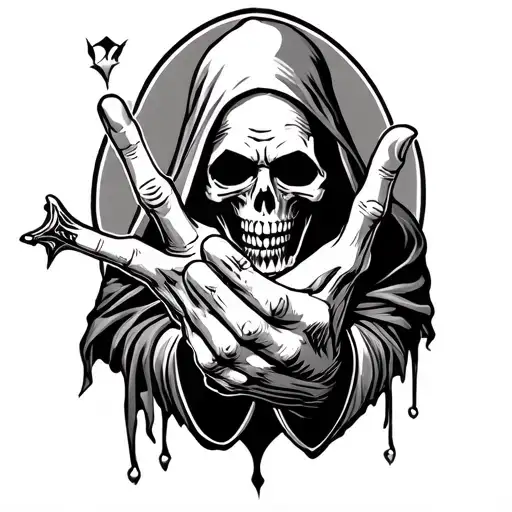 Grim Reaper Doing A Rock On Hand Sign