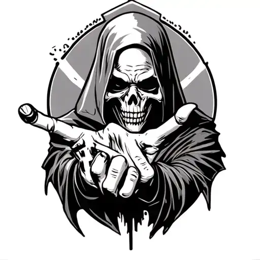Grim Reaper Doing A Rock On Hand Sign