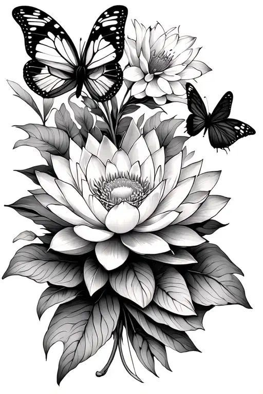 Flowers And Lotus Flower And Butterflies