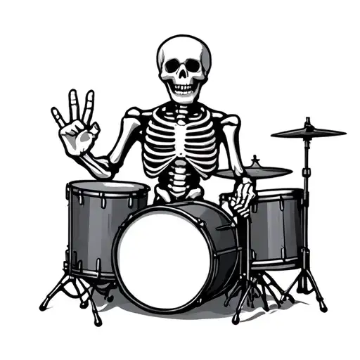 Skeleton Rock N Roll Hand Sign Holding Drums Mixed