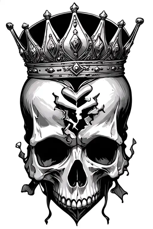Broken Heart Surrounded Skull Wearing A Crown