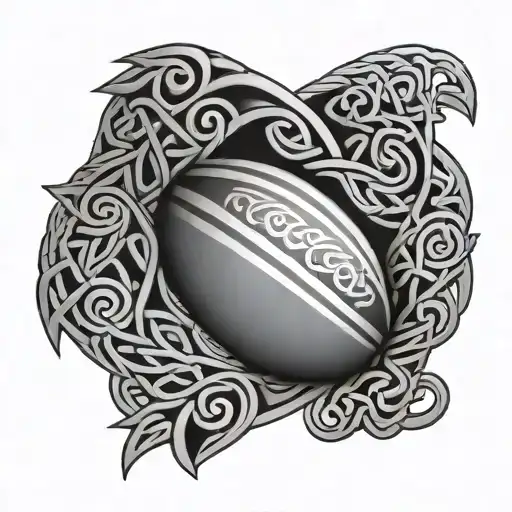 A Stylized Rugby Ball With Celtic Knotwork Patterns Representing Ireland