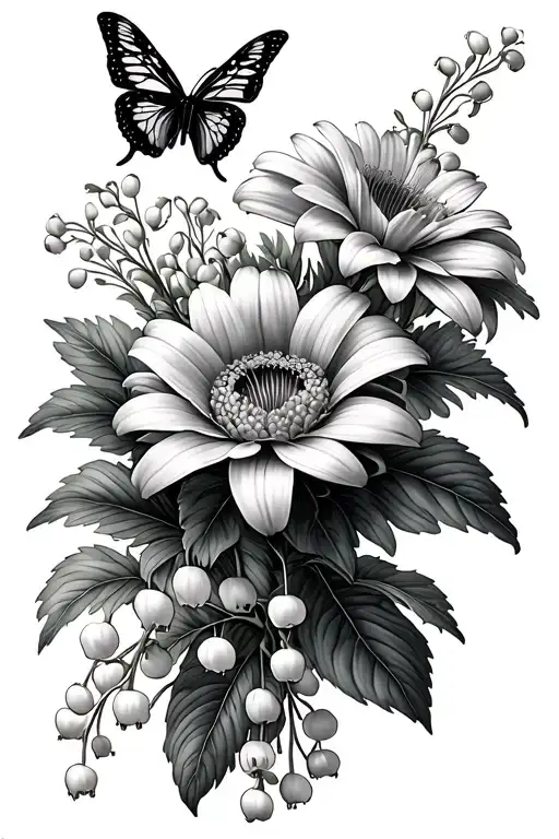 Chrysanthemum And Lily Of The Valley With Butter Fly Coming