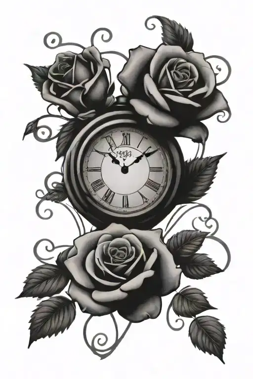 Broken Clock With Roman Numerals With Intertwined Roses