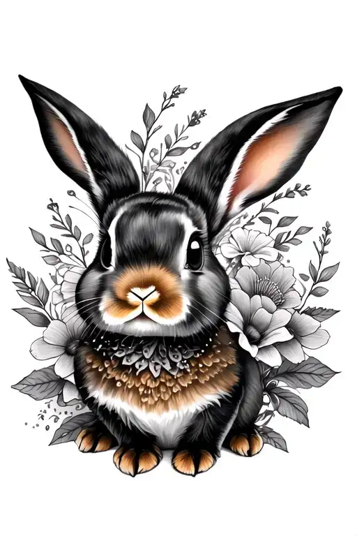 Girly Bunny Tattoo With Flowers Surrounding