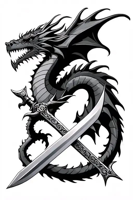 Norse Swords Crossed With Dragon