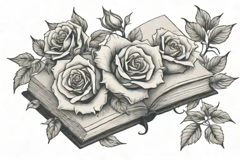 Open Book With Roses And Moonflower Blooming