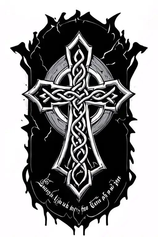 Broken Celtic Cross Surrounded By Writing Underneath