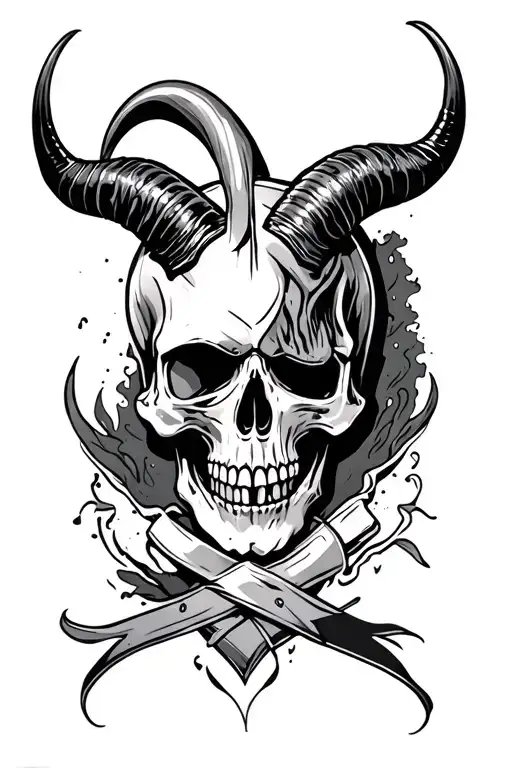 Skull With Horns Anarchy Elongated