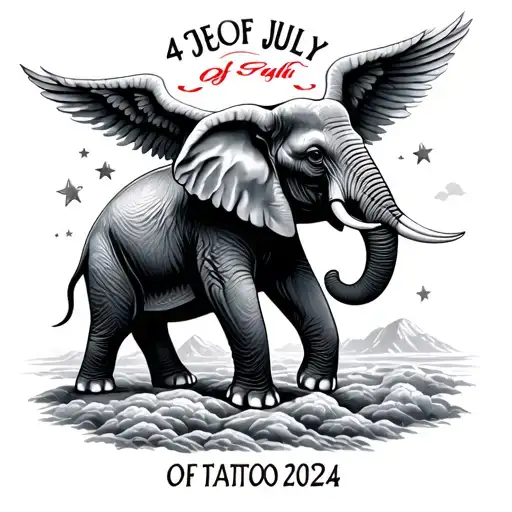 An Realistic Elephant In Heaven With The Date 4 Of July 2024 In Roman Numbers